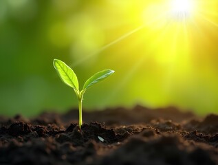 Fototapeta premium Young Plant Growing In Sunlight Agriculture Planting Of Green Farm or Garden Vegetation Of Soil With Sunlight Grow Botany Nature