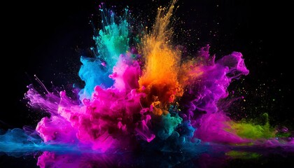 Abstract Colorful Neon Ink Explosion on Black Background: A Vibrant Display of Artistic Expression and Fluid Dynamics Captured in Stunning Detail for Creative Inspiration and Visual Impact