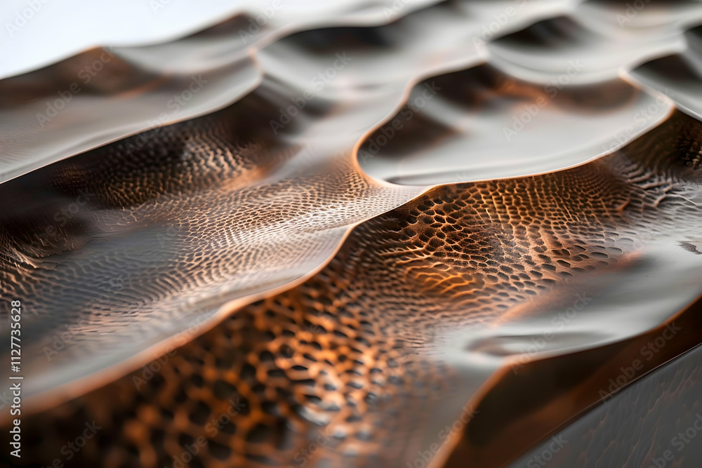 Aufkleber close-up of a textured copper surface with waves and patterns.