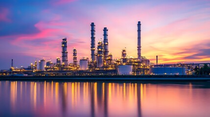 A large industrial plant with a large building in the middle. The plant is surrounded by trees and has a lot of pipes