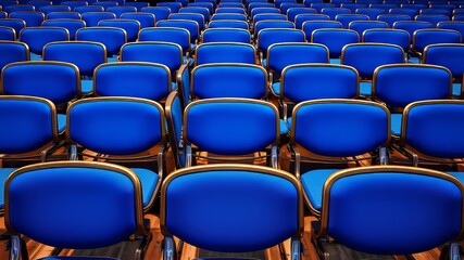 Fototapeta premium Blue Chairs Row - Modern Design, Bright, Professional Photography