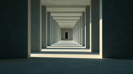 Fototapeta premium Endless Hallway with Multiple Doors Leading to Unique Destinations