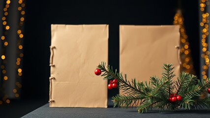 Christmas Tree Branch in Kraft Cardboard Frames - AI Photo