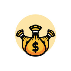 a yellow money bag with a dollar sign on it.