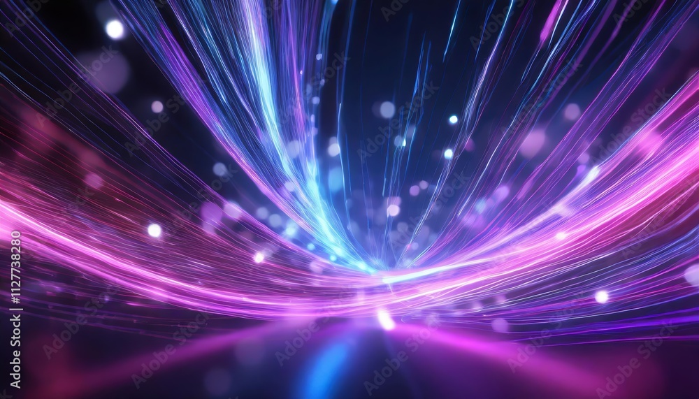 Poster abstract futuristic background featuring pink and blue glowing neon moving high-speed wave lines - a