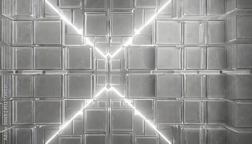 Poster abstract geometric white bright texture wall with squares and square cubes background - a modern des