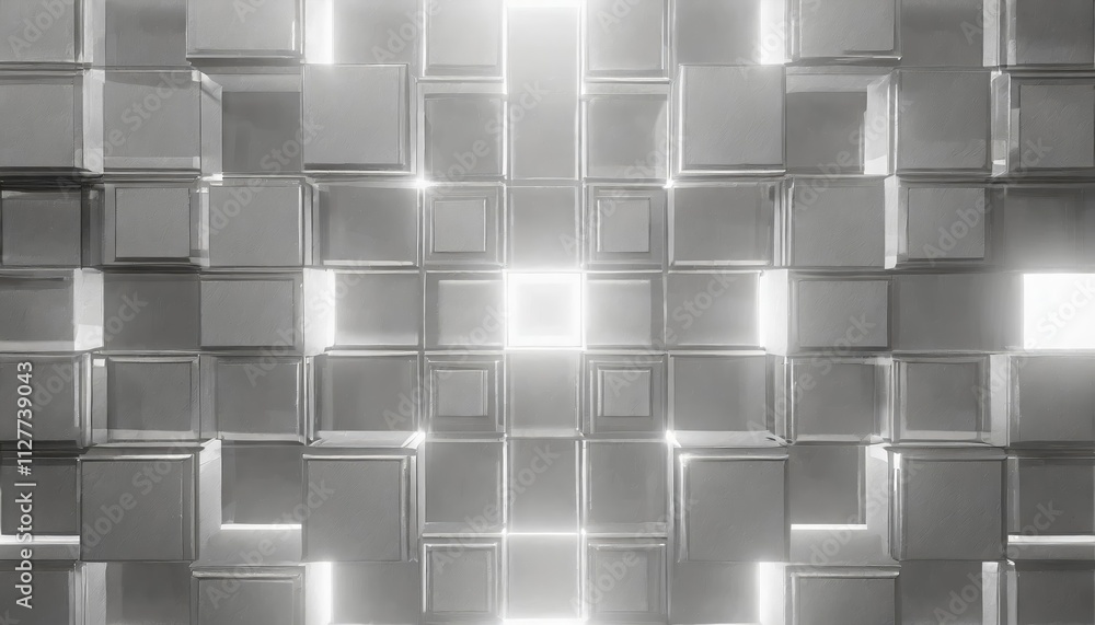 Poster abstract geometric white bright texture wall featuring intricate squares and square cubes background