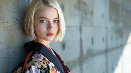 和服を着た若い外国人の女性　ポートレート
