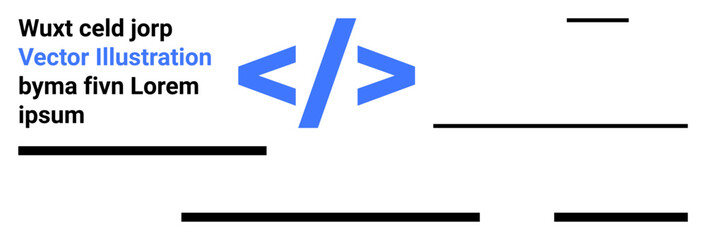 Blue HTML tag symbol with black text Wuxk celd jorp, Vector Illustration, and byma fivn Lorem ipsum plus black lines. Ideal for coding, web development, programming, IT education, software tutorials