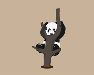 cute panda climbing a tree illustration