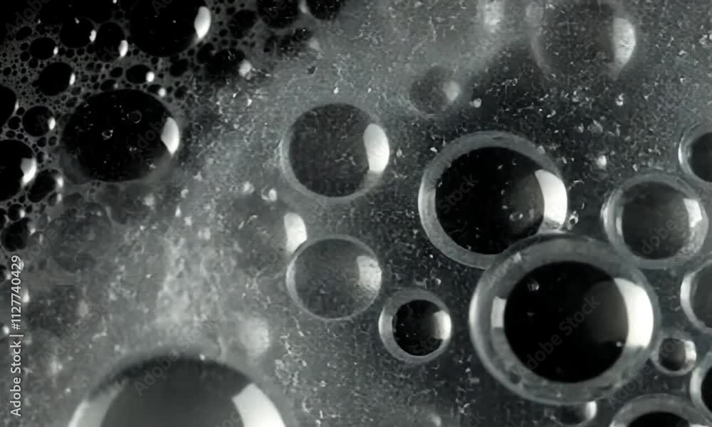 Poster abstract close-up of bubbles in black and white, showcasing texture and patterns.
