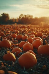 Obraz premium Pumpkin in farmland in Fall. Seasonal theme for greeting card background.