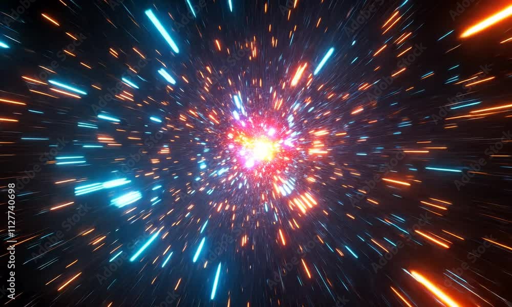 Poster abstract representation of a cosmic explosion with vibrant colors and motion effects.