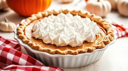 Pumpkin pie with decoration in Fall.