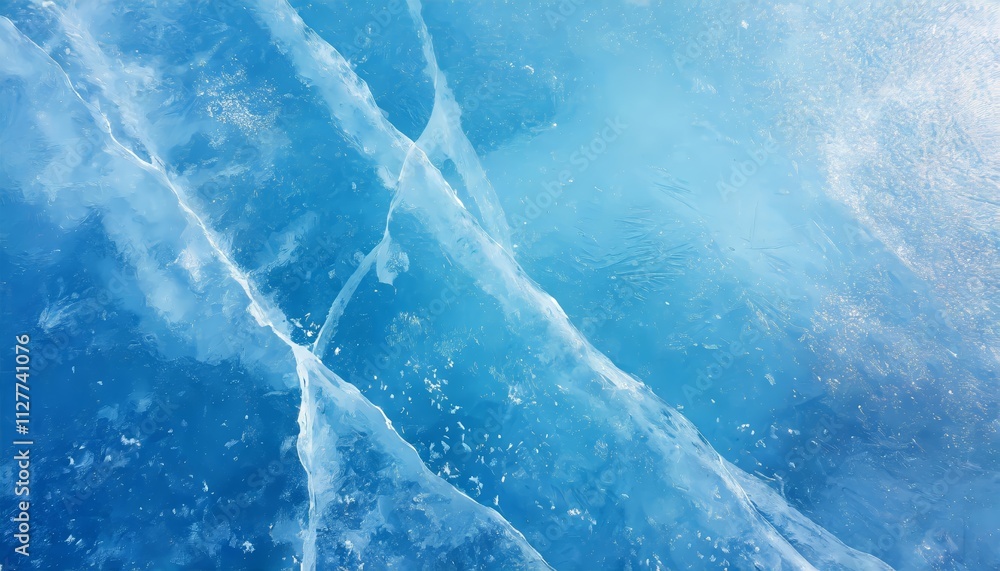 Poster stunning abstract ice background: a blue canvas featuring intricate cracks and patterns on the ice s