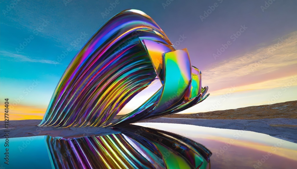 Poster abstract iridescent shape: a stunning visual representation of colorful light reflections and fluid 