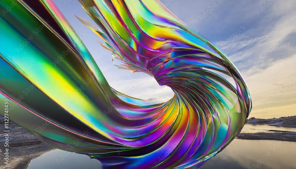 Aufkleber abstract iridescent shape: a captivating visual exploration of colorful forms and fluid dynamics in 