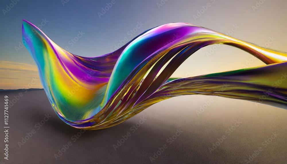 Poster abstract iridescent shape: a captivating visual experience in colorful fluid dynamics and light refr