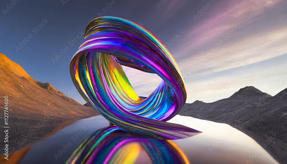 Poster stunning abstract iridescent shape render : a vibrant display of color and form, capturing the essen