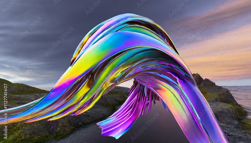 Poster abstract iridescent shape render : a captivating visual exploration of color and form, showcasing th