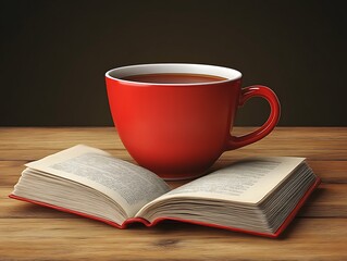 Naklejka premium Red Mug of Coffee Beside an Open Book