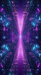 Obraz premium Futuristic Purple Neon Cityscape Digital Corridor