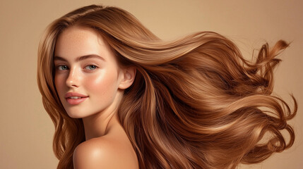 Obraz premium A beautiful woman with long brown hair is posing for the camera