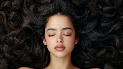 Naklejka premium Indian woman with stunning hair. Advertisement campaign layout for hair products