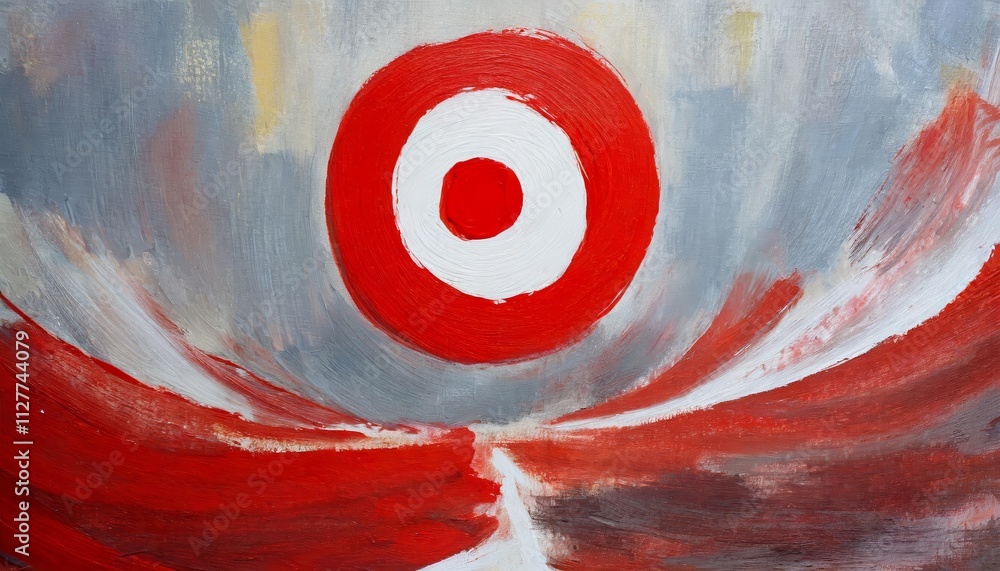 Poster abstract meaning of life: a captivating painting featuring a striking red circle, inviting deep refl