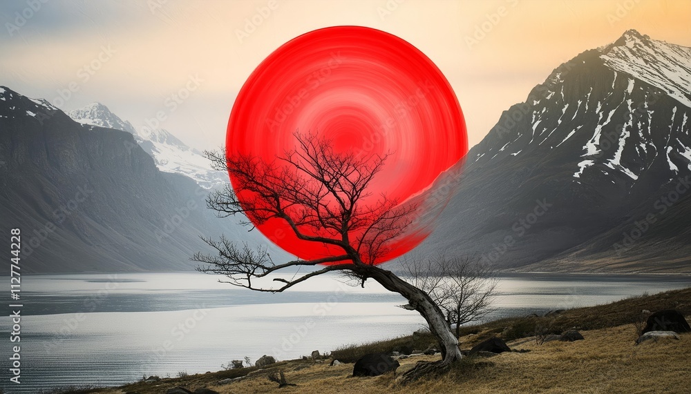 Poster exploring the abstract meaning of life through art: a captivating red circle in painting - a visual 