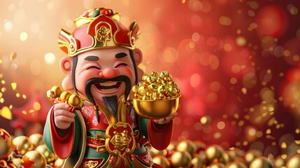 Fototapeta premium On the fifth day of the first month, welcome the God of Wealth and the God of Wealth to send gold ingots