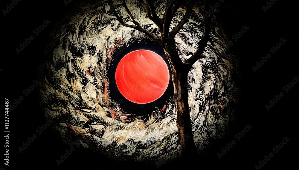 Poster abstract meaning of life painting with red circle: a deep exploration of existence through color and
