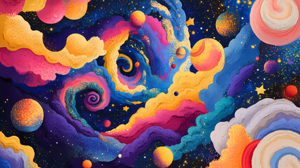 A vibrant cosmic scene showcasing swirling colors, stars, and a nebulous background that captures the beauty of the universe. Nebulous. Illustration