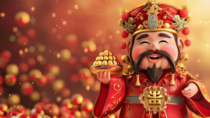 Fototapeta premium On the fifth day of the first month, welcome the God of Wealth and the God of Wealth to send gold ingots
