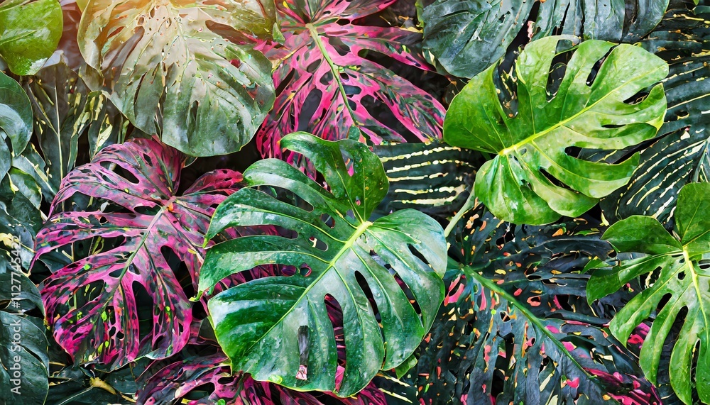 Poster vibrant abstract natural background featuring exotic leaves pattern - a creative and colorful design