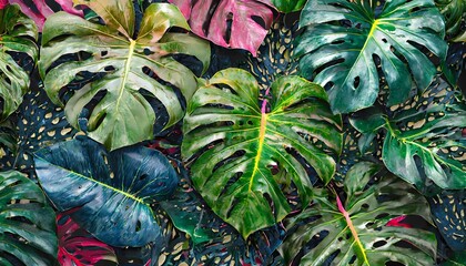 Vibrant Abstract Natural Background Featuring Exotic Leaves Pattern â€“ A Creative and Colorful Design Element Perfect for Various Artistic Projects and Nature-Inspired Themes