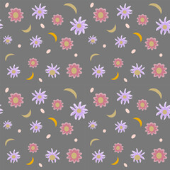 Seamless floral vector pattern with cute pink flowers and butterflies, perfect for wallpaper, textile, or card design