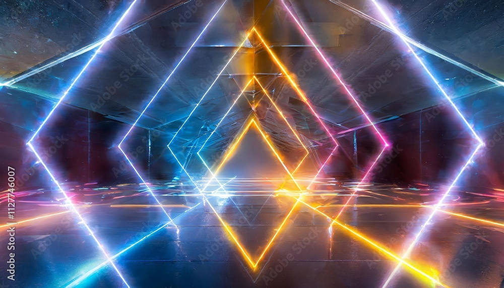 Aufkleber abstract neon light geometric background: a stunning visual of glowing neon lines creating an empty 