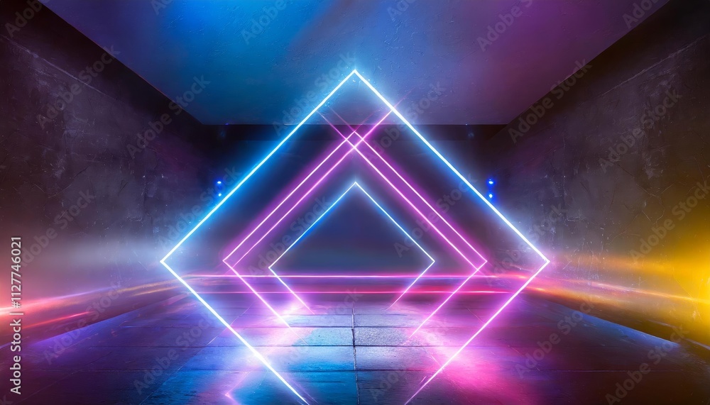 Poster abstract neon light geometric background: a stunning display of glowing neon lines creating an empty