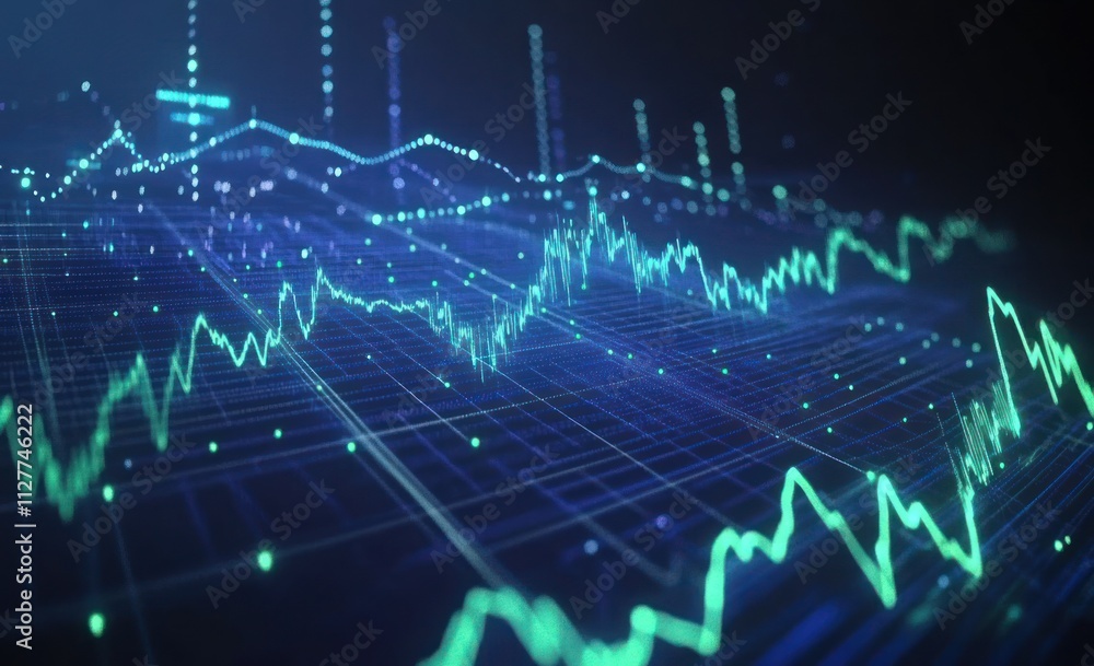 Poster Abstract glowing lines chart data visualization.