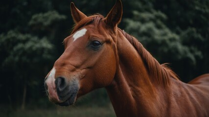 Obraz premium Red horse looking back over its shoulder