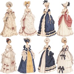 Collection of ball gowns of the 17, 18 centuries. Variety of silhouettes and decoration. From baroque to neoclassicism - the history of fashion in each dress.