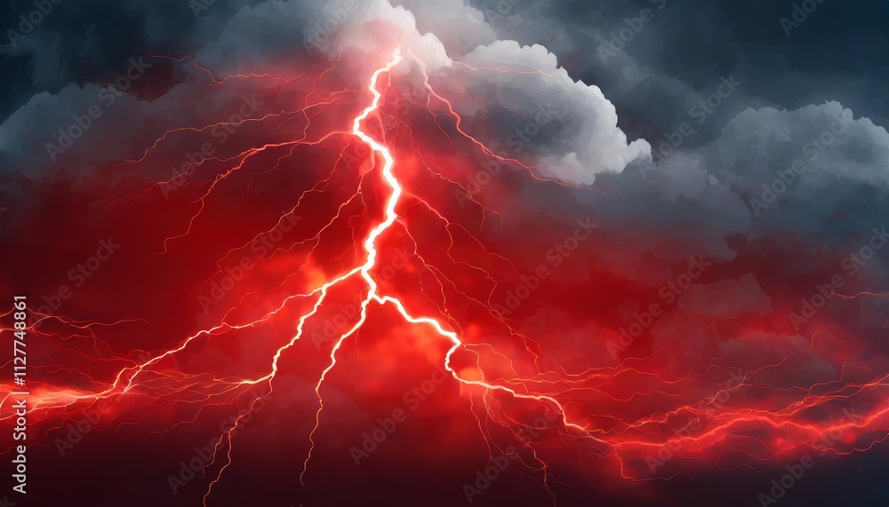 Poster abstract red lightning cloud background banner - a striking visual representation featuring electrif