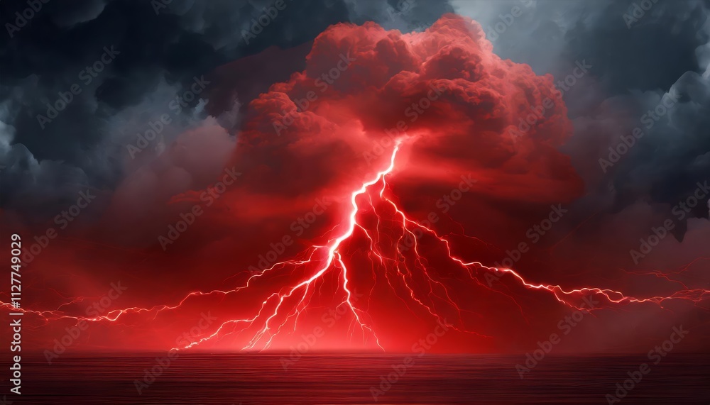 Poster abstract red lightning cloud background banner - a stunning visual of fiery red clouds and striking 