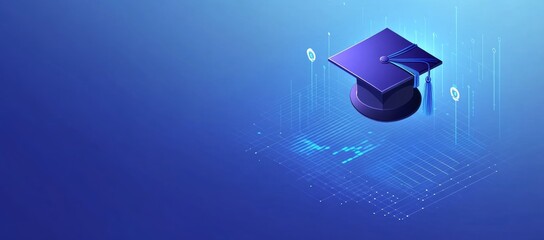 Graduation cap on digital network background.
