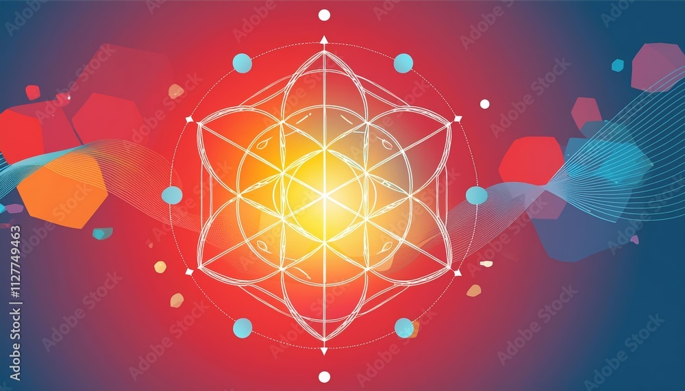 Poster abstract sacred geometry: a vivid exploration of cosmic energy through intricate patterns and shapes