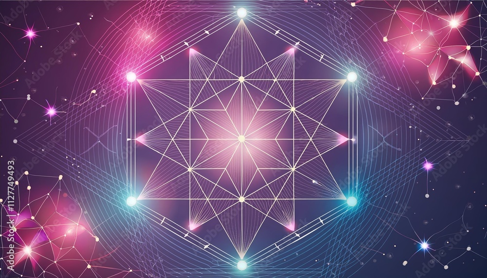 Poster abstract sacred geometry: a vibrant exploration of cosmic energy through intricate patterns and form