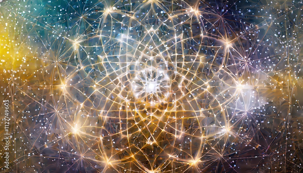 Poster abstract sacred geometry: a visual exploration of cosmic energy and universal patterns in vibrant co