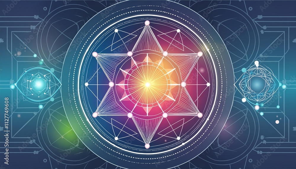 Poster abstract sacred geometry: a cosmic energy journey through intricate patterns and universal connectio