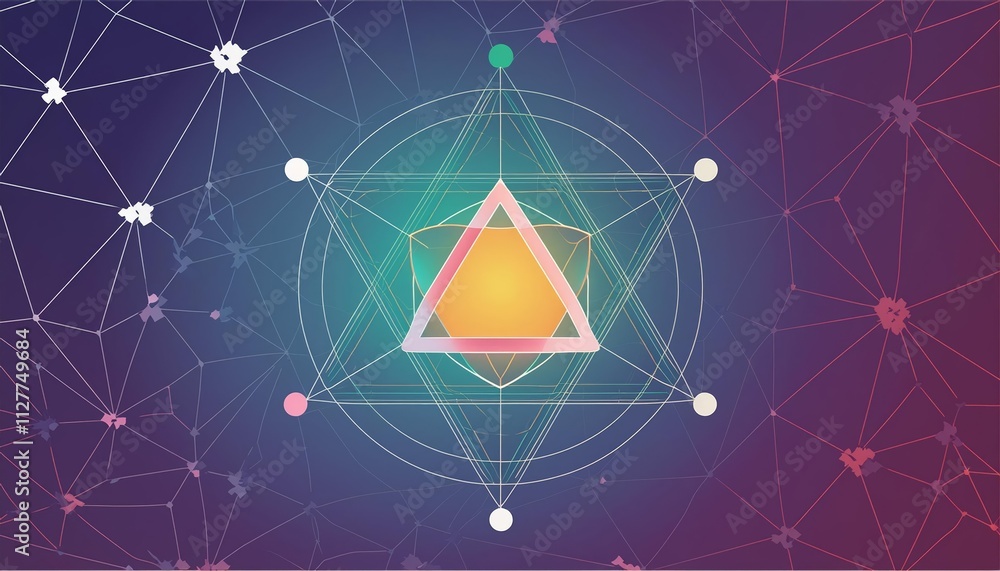 Poster abstract sacred geometry: exploring cosmic energy through intricate patterns and vibrant colors in a